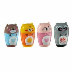 Точилка 1 отверстие с контейнером и ластиком "Зверушки" Bruno Visconti