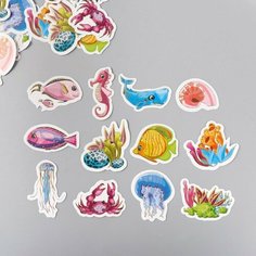 Наклейки для творчества "Подводный мир" тиснение серебро набор 48 шт 9х7х0,8 см ТероПром
