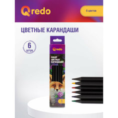 Карандаши цветные пластиковые QREDO "FOX", 6 цветов, гриф. d=3мм, трехгранные