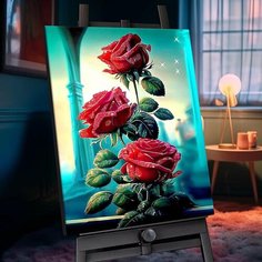 Картина по номерам с кристаллами из хрусталя (40х50) Бордовые розы (25 цветов) SHR0552 Флюид Free Fly