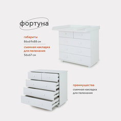 Комод пеленальный Топотушки Фортуна new 800/5 (белый)