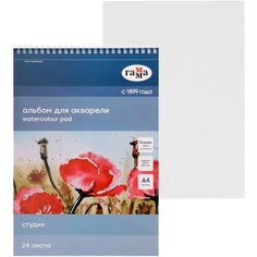 Альбом для Акварели А4 (210 х 297 мм), 200 г/м2, 24 листа, ". Студия", на гребне, среднее зерно Россия