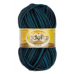 Пряжа ADELIA "JAKE" 75% шерсть, 25% нейлон 5 шт.х100г 400м №21 морская волна-серый-чёрный