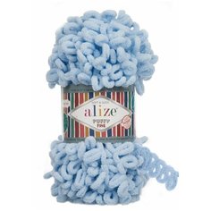Пряжа Alize Puffy Fine -1 шт, 218 светло голубой, 14 м/100 г, маленькие петли (2 см) /Ализе Пуффи файн/