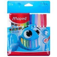 Maped Фломастеры 12 цветов, Maped Color Peps Ocean, суперсмываемые, с заблокированным пишущим узлом