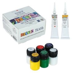 Краска по ткани, набор: 5 цветов х 20 мл, контур 2 цвета х 18 мл, разбавитель; Decola (акриловая на водной основе)./В упаковке шт: 1 Невская палитра