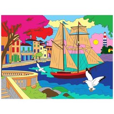 Рыжий кот картина по номерам Город у моря, 40 х 30 см, разноцветный