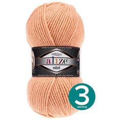 Пряжа Alize Superlana MIDI (Ализе Суперлана миди) - крем-карамель (502), 100 г / 170 м (25% шерсть, 75% акрил) - 3 шт