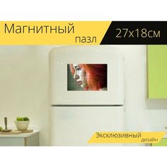 Магнитный пазл "Женщина, модель, лицо" на холодильник 27 x 18 см. Lots Prints