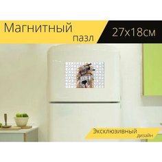 Магнитный пазл "Волосы, цвет, раскраска" на холодильник 27 x 18 см. Lots Prints