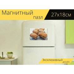 Магнитный пазл "Белый хлеб, мини буханки, еда" на холодильник 27 x 18 см. Lots Prints