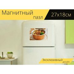 Магнитный пазл "Сырная лапша, блюдо, еда" на холодильник 27 x 18 см. Lots Prints