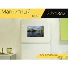 Магнитный пазл "Река тобол, весна, наводнение" на холодильник 27 x 18 см. Lots Prints