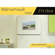 Магнитный пазл "Велосипед, дюна, дюны" на холодильник 27 x 18 см. Lots Prints
