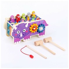 Детский логический центр "Носорог" 3 в 1 (стучалка, рыбалка, крутилки) 24 х 10 х 14 см Noname