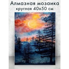 Алмазная мозаика (круг) "Вечерний лес" 40х50 см Colibri