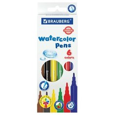 Фломастеры BRAUBERG "PREMIUM", 6 цветов, ультрасмываемые, классические, вентилируемый колпачок, картонная коробка с европодвесом, 151937 - 24 шт.