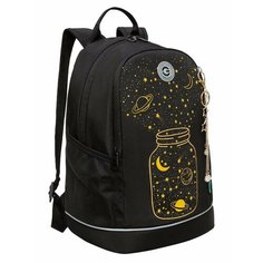 Школьный рюкзак с ортопедической спинкой GRIZZLY RG-463-3 черный - золото, грудная стяжка, 2 отделения, 498грамм, 38x28x18см