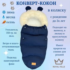 Зимний конверт для новорожденных в коляску ROYAL FELLE Cloud, синий размер 90