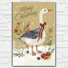 Картина по номерам на холсте новый год рождество (гусь, зима, снег, милота) - 12910 40х60 Бруталити