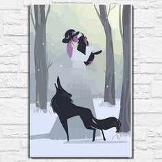 Картина по номерам на холсте новый год рождество (зима, лес, волки, девушка) - 12984 40х60 Бруталити