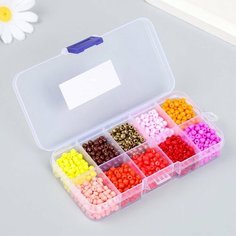 Бисер стекло 6/0 в шкатулке 10 делений "Красно-розовый" 1 деление=10 гр 12,8х6,5х2,2 см Арт Узор