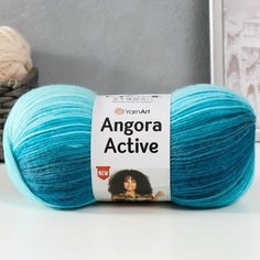 Пряжа "Angora Active" 20% шерсть, 80% акрил 500м/100гр (845 бело-бирюзовый) Нет бренда