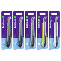 Комплект 10 шт, Нож канцелярский 9мм Berlingo "Razzor 200", auto-lock, металл. направл, ассорти, европодвес