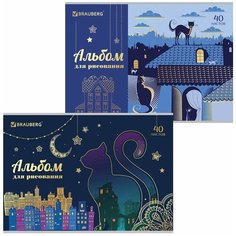 Альбом для рисования А4, 40 листов, скоба, тиснение фольгой, BRAUBERG, 202х285 мм, "Кошечки" (2 вида), 105102
