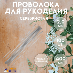 Проволока для рукоделия, 100 штук 2,0 мм 40 см, Проволока для бисера, для творчества, для флористики, Серебристая, Delta-Wire