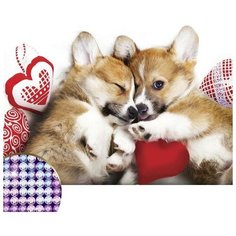 Алмазная мозаика с частичным заполнением "Малыши корги" 30х40 см, холст, ёмкость Без бренда