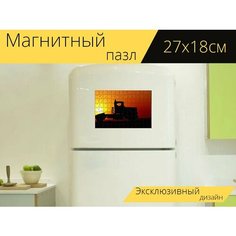 Магнитный пазл "Заход солнца, грузовая машина, американская" на холодильник 27 x 18 см. Lots Prints