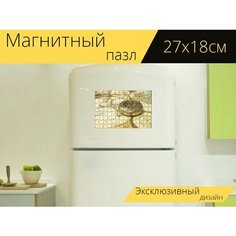 Магнитный пазл "Карта мира, компас, античный" на холодильник 27 x 18 см. Lots Prints
