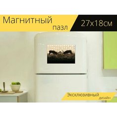 Магнитный пазл "Красный олень, рога, дикий" на холодильник 27 x 18 см. Lots Prints