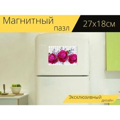 Магнитный пазл "Розы, красный, дэвида остина" на холодильник 27 x 18 см. Lots Prints