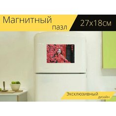 Магнитный пазл "Азиатский, женщина, модель" на холодильник 27 x 18 см. Lots Prints