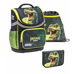Школьный ранец BELMIL MINI 405-71/15 DINOSAUR WORLD 2 SET, с наполнением, набор 3 предмета