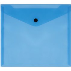 Папка-конверт на кнопке СТАММ А5+, 150мкм, пластик, прозрачная, синяя - 30 шт.