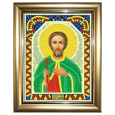 Алмазная мозаика "Святой Евгений" 10,5Х14,5см в подарок золотая рамка для готовой работы НАСЛЕДИЕ