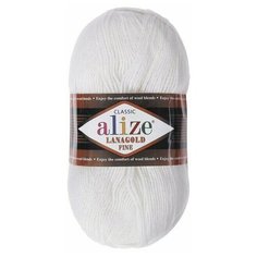 Пряжа "Lanagold fine" 49% шерсть, 51% акрил 390м/100гр (55 белый) Alize