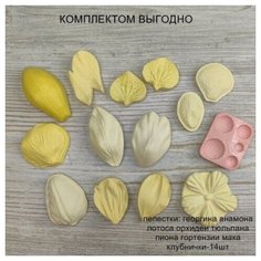 Молд для творчества пластиковый Набор лепестков и листиков 14шт (от 3см до 6,5см) Каманина Анастасия