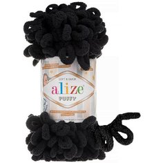 Пряжа для вязания ALIZE Puffy Ализе Пуффи: 60 (черный) / 3 шт / 9 м / 100 г / 100% микрополиэстер / большие петли
