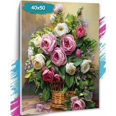 Картина по номерам "Цветы в корзине", Холст на подрамнике, 40х50 см, Набор для творчества, Рисование, 40х50 см, Живопись "ТТ", с цветами TT