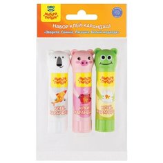 Мульти-Пульти Клей-карандаш Зверята: Свинка, Лягушка, Белый медведь, 3 шт 3 шт. 9 г