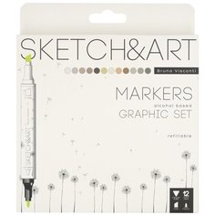 Набор двусторонних скетч маркеров "SKETCH&ART. Графика", 12 цветов , Арт. 22-0076/03 Bruno Visconti
