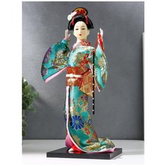 Кукла коллекционная "Гейша в бирюзовом кимоно с цветами" 32х13х13 см G&C Links Sky