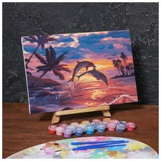 Картина по номерам на холсте с подрамником "Игра дельфинов" 20 х 30 см Школа талантов