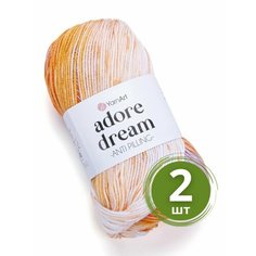 Пряжа YarnArt Adore Dream (Адоре Дрим) - 2 мотка 1053 Оранжевый / персик / сирень, 100% акрил антипиллинг, 100 г 280 м