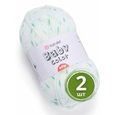 Пряжа YarnArt Baby Color (ЯрнАрт Беби Колор) - 2 мотка 216 Белый / зеленый / салат / лимон, гипоаллергенная для детских изделий, 100% акрил, 150м/50г