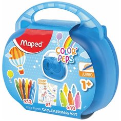 Набор для творчества Maped "ColorPeps Jumbo", 10 фломастеров, 12 утолщенных восковых мелков, раскраска, пластиковый пенал (897416)